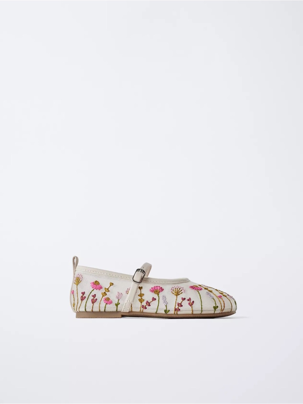 Zara Girls Embroidered Mary Jane Shoes in Light Pink and Green Accents